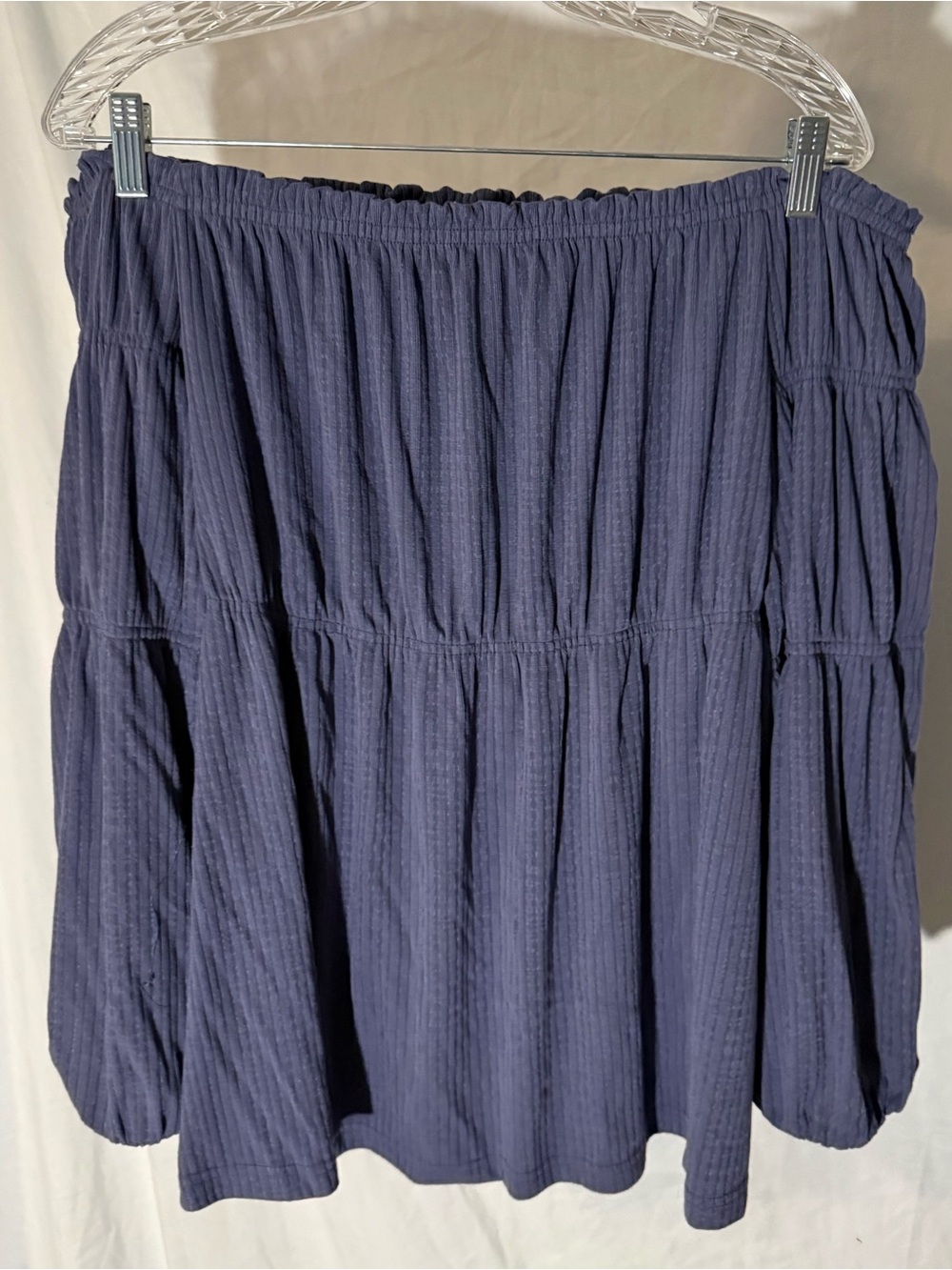 Off-Shoulder Navy Blue Tiered Women's Shirt
